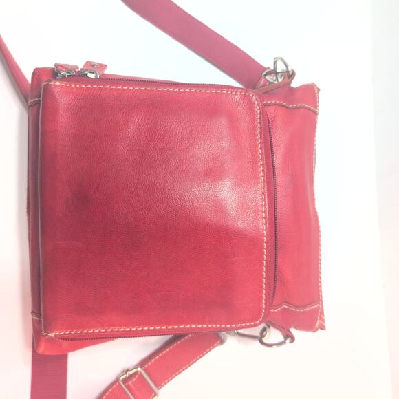 Vintage Fossil Pebbled Red Genuine Leather Crossbody Messenger Bag 75082 - Picture 4 of 14